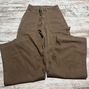American Eagle Super High Rise Baggy Wide leg brown cargo pants size 000